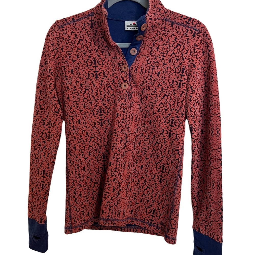 Kavu Long Sleeve Button Pullover Paisely Orange Blue Size Small - Picture 1 of 10
